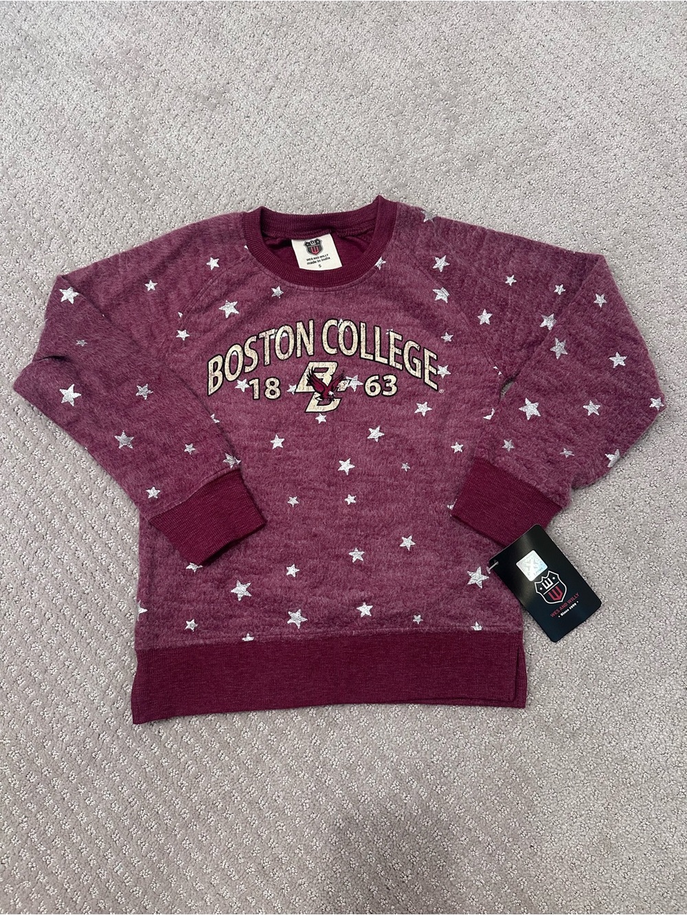 NWT Wes and Willy Boston College Girls Star Sweatshirt Burgundy Size 5